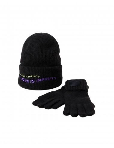 Desigual Beanie Hat-Gloves-Logo Print-Knit Black