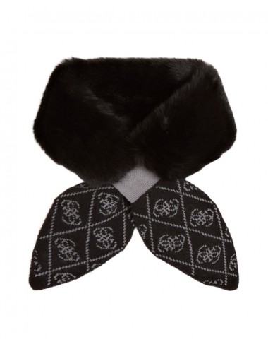 Guess Women's Scarf-Fur Collar Neck-Logo Print-Black