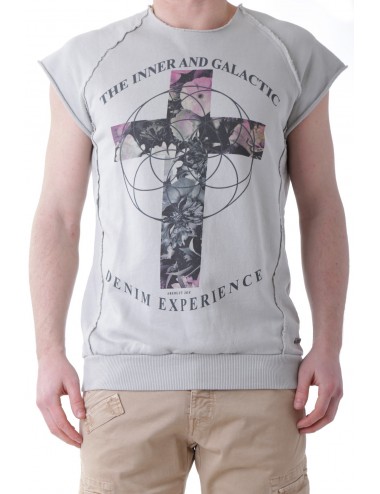 Absolut Joy Men's T-Shirt Sleeveless-Printed-Grey