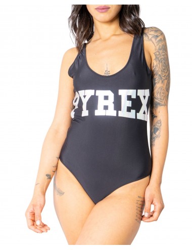 Pyrex Women's Swimsuit-Logo Print-Open Back-Black