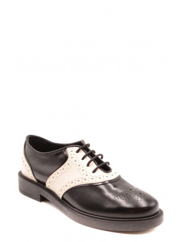 Tod`s Women's-Leather-Lace Ups Shoes-Black-White