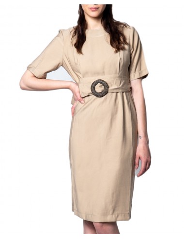 Ak Short Sleeves-Belted Dress