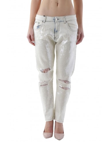 Sexy Woman Worn Out Trousers White
