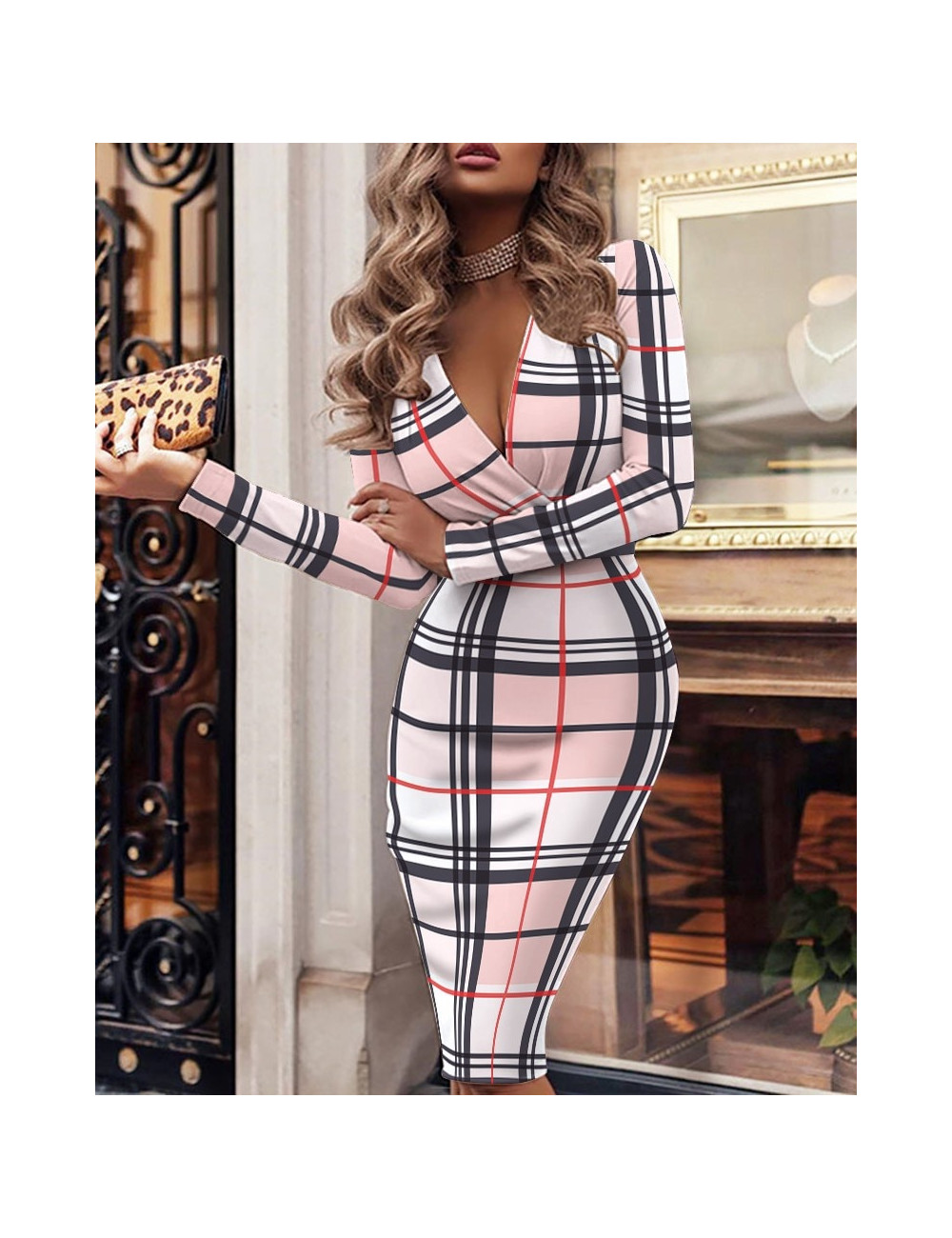 Winter 2021 Sex Women Clothing Elastic Close-fitting Bag Hip Bodycon Dress  Banquet Prom Fashion Elegant plaid print Dress